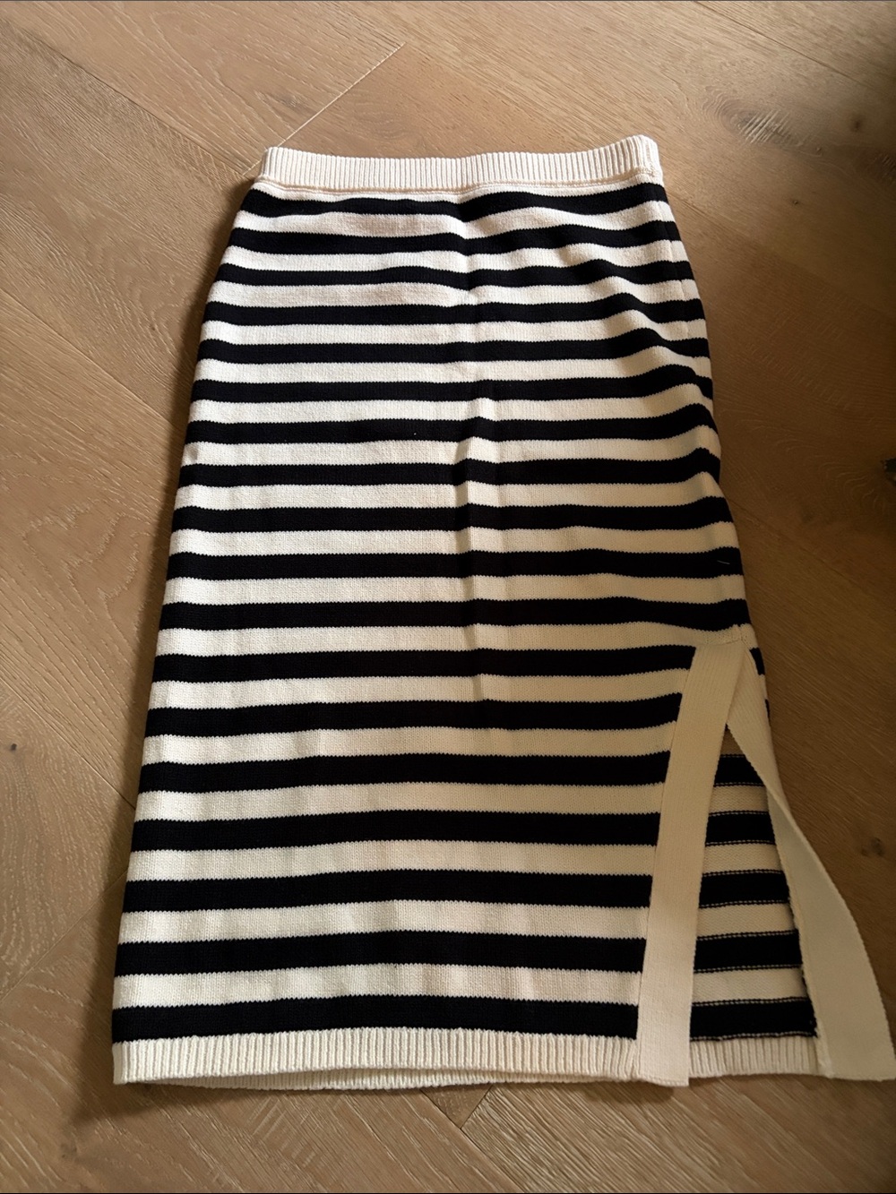 Sanctuary Black and White Striped Midi Knit Skirt